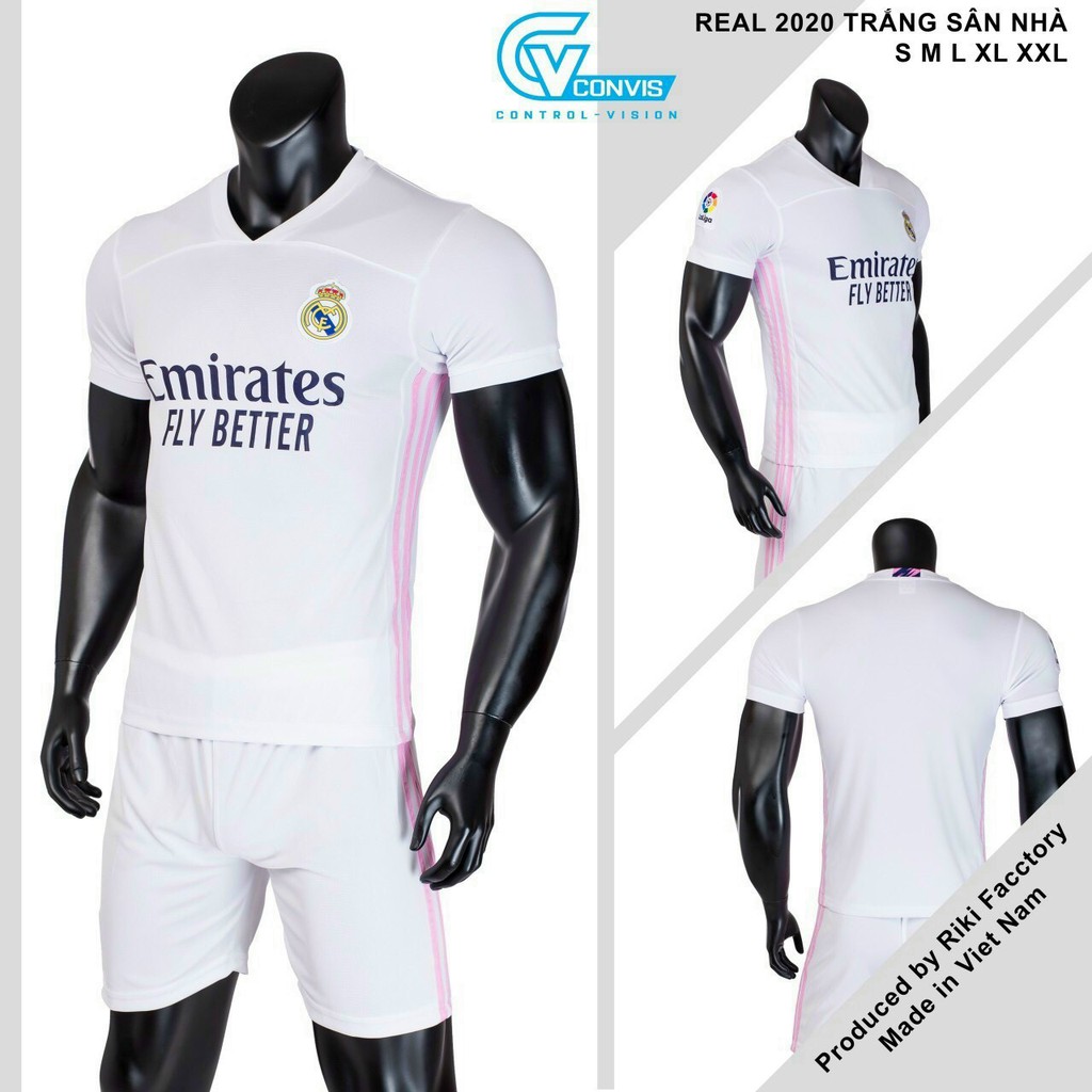 Bộ quần áo bóng đá Real trắng sân nhà 2021 thun mè mịn