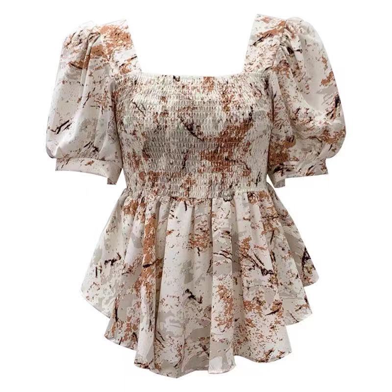 Áo Kiểu chiffon Cổ Vuông Họa Tiết Hoa Xinh Xắn Thời Trang Cho Nữ