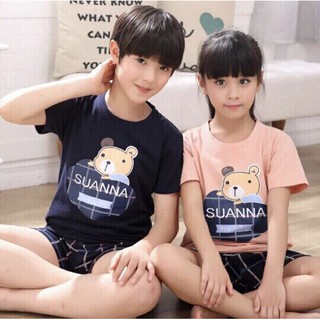Sét bộ thun mặc nhà 2 chị em in hình gấu