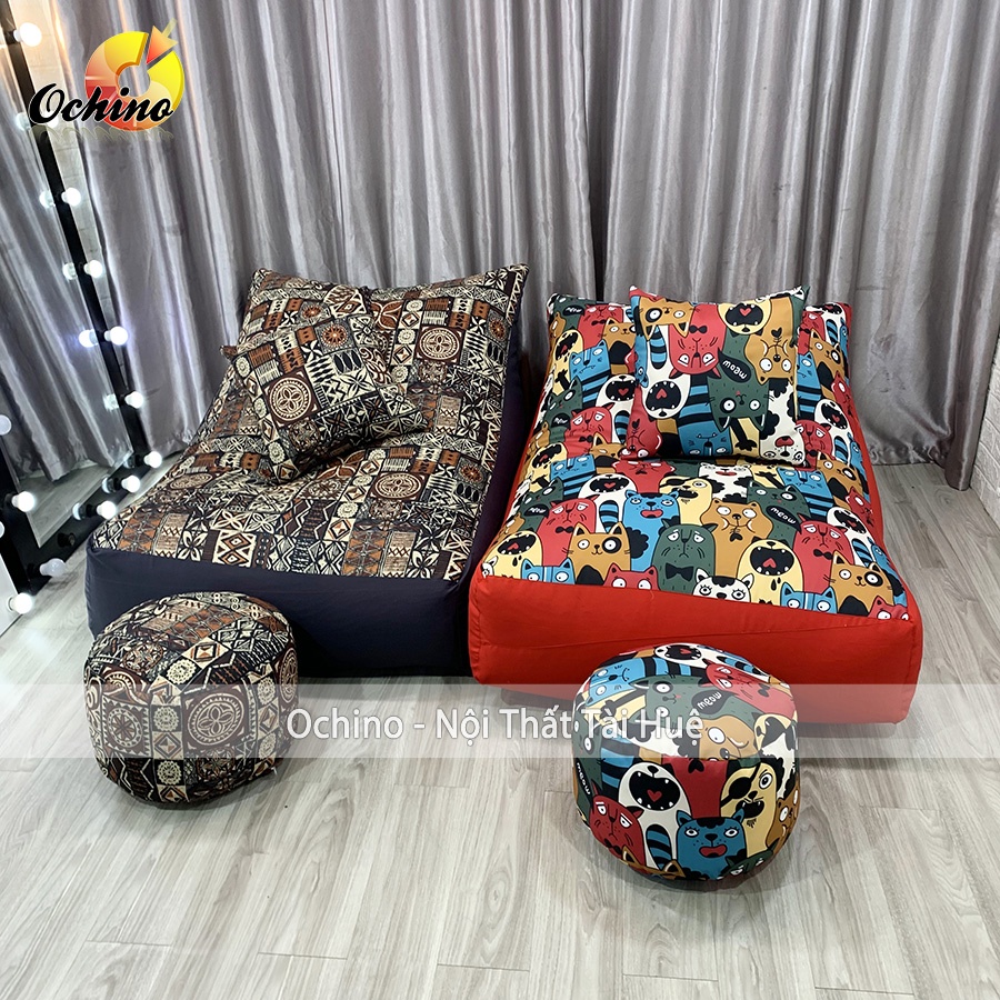 Ghế Lười Hạt Xốp Dáng Sofa Bệt Phong Cách Hiện Đại Gồm 3 Món Size To (Đủ Cả Lõi Xốp)