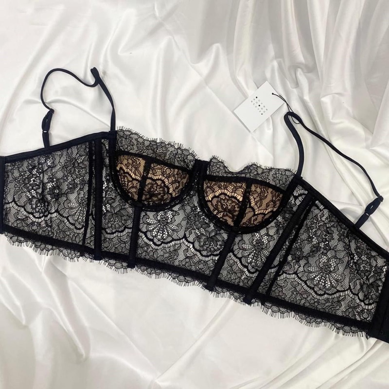 Vải ren mi đen hàng Victoria’s Secret xuất dư may nội y, trang trí bản 20-23cm bán theo dây 1.5m và 2m