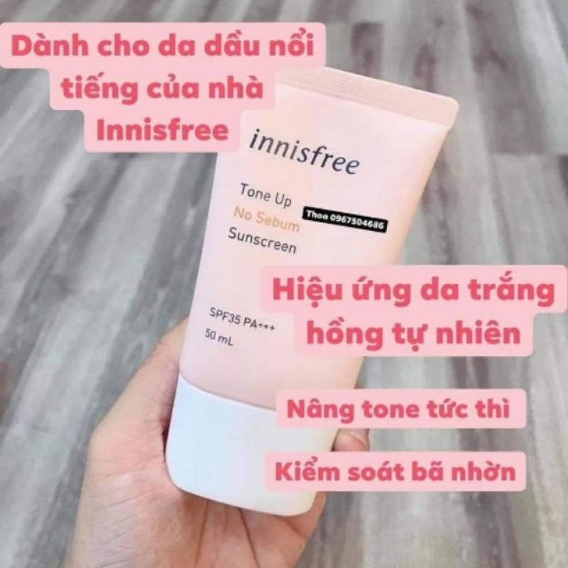 Kem Chống Nắng Kiềm Dầu Nâng Tone Da Trắng Hồng Inni