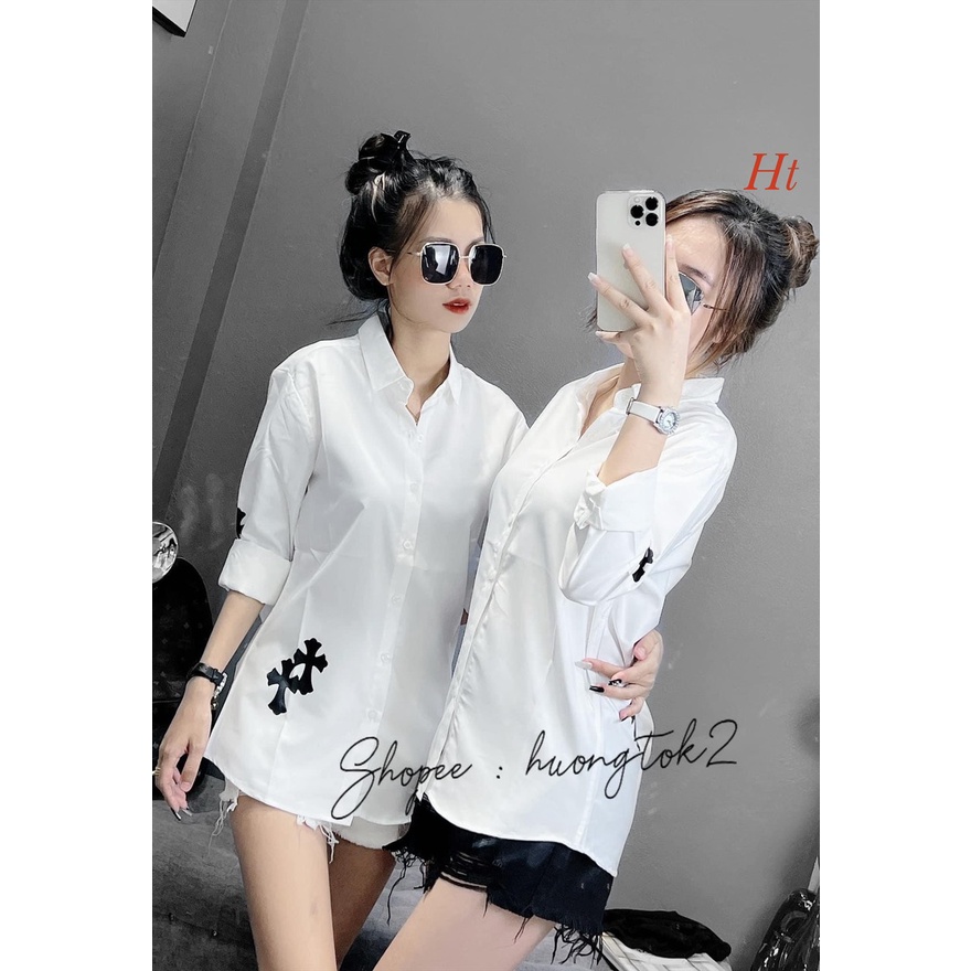 Áo sơ mi dài tay chữ thập đôi Chất liệu: thô lụa màu: trắng,ht