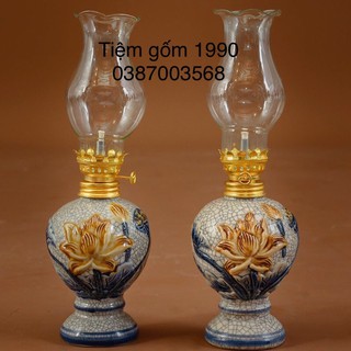 [GIÁ GỐC TẬN XƯỞNG] ĐÈN DẦU THỜ MEN RẠN HOA VĂN ĐẮP NỔI