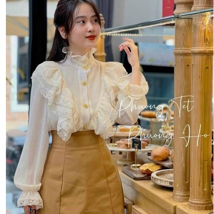 áo sơ mi kiểu dài tay cổ bèo jelly.clothing mặc đi làm đi chơi chất liệu tơ ánh có lót bên trong mềm mịn | WebRaoVat - webraovat.net.vn