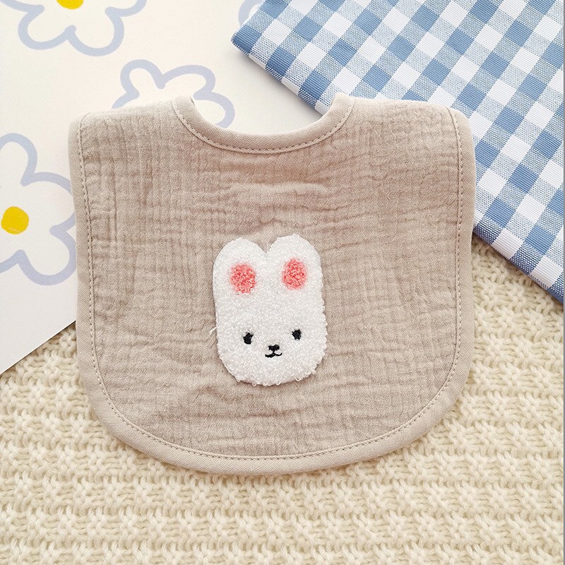 Yếm Xô Muslin Thêu Gấu Len Phong Cách Hàn Cực Xinh Cho Bé Yêu,Khăn Yếm Xô Chữ U Babibu - YXH