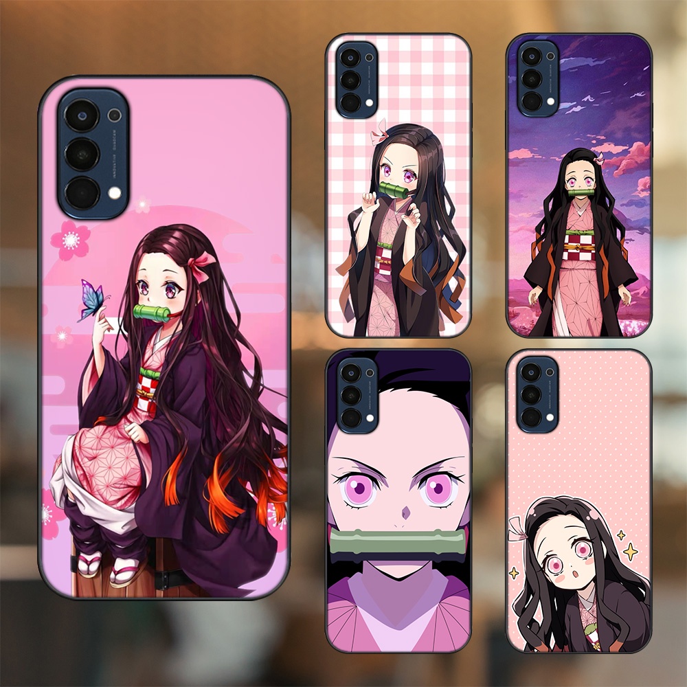 Ốp lưng Oppo Reno 4 viền đen in hình Nezuko Kimetsu no Yaiba