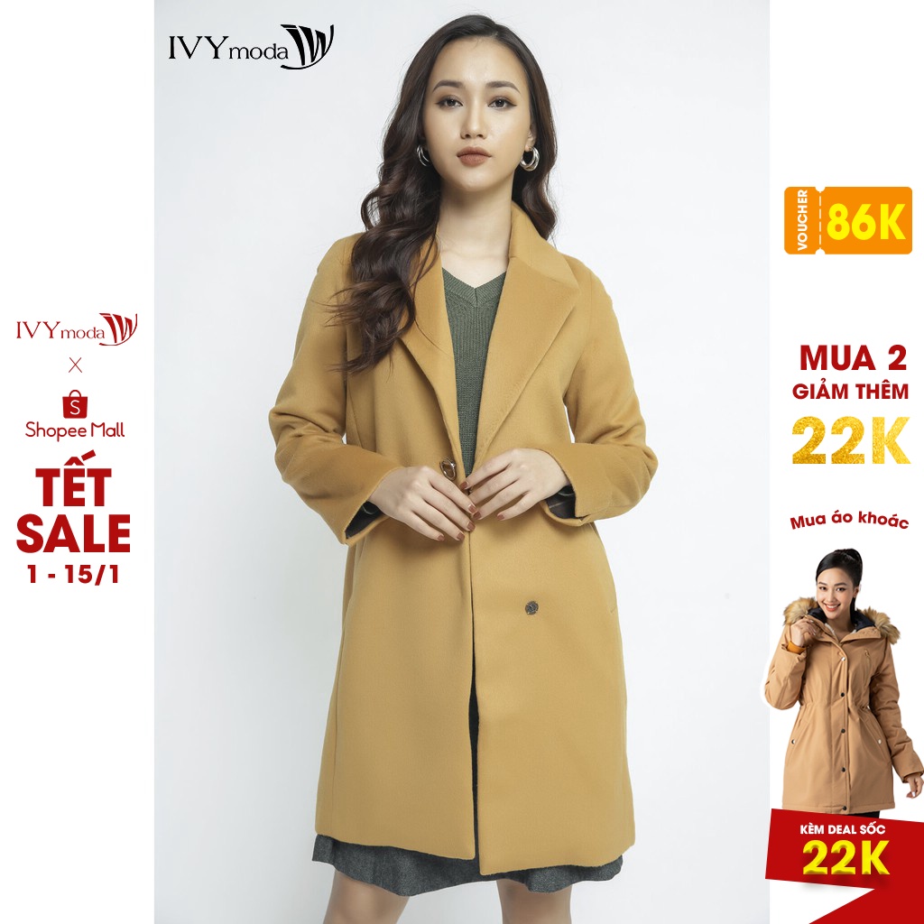 [Mã WABRIVY33 giảm 10% tối đa 50k đơn từ 250K] Áo khoác dạ nữ dáng dài IVY moda MS 71M2723
