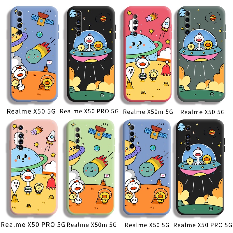 Ốp Cho Realme X50 5G X50 PRO 5G  X50m 5G Với Vỏ Lưng Mỏng Mềm Chống Sốc Hành Tinh Vịt Nhỏ Màu Vàng Hoạt Hình Ốp Bảo Vệ Toàn Bộ Ống Kính Máy Ảnh Họa Tiết Silicon Lỏng Ốp Điện Thoại