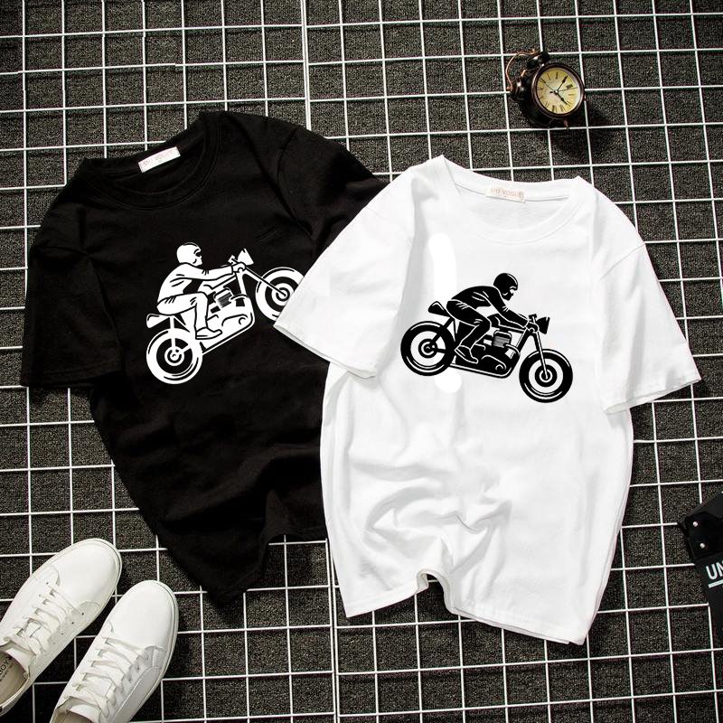 Áo thun unisex form rộng họa tiết đi xe vải dày mịn 2019T1460