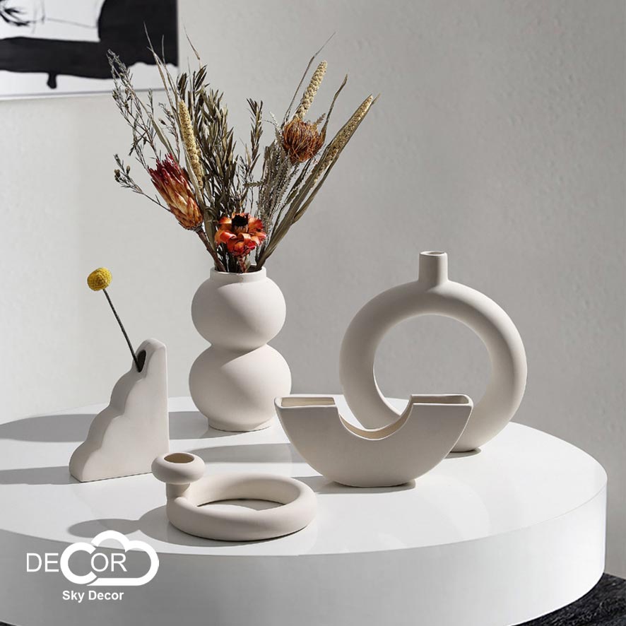 Lọ gốm cắm hoa minimalism Sky Decor - Bình gốm cắm hoa trang trí phòng khách, nhà cửa, phong cách Hàn Quốc