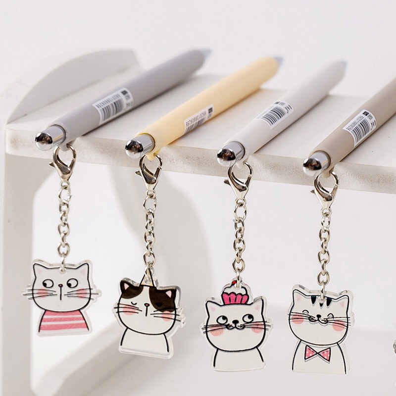 Bút Chì Bấm Ngòi Kim Cute Tặng Kèm Móc Mặt Mèo Ngòi 0.7mm VPB14-MEO