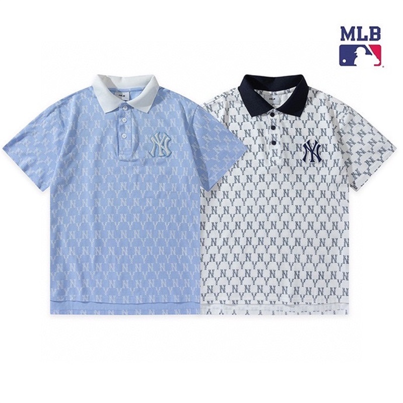 Áo polo cotton tay ngắn in chữ MLB NY cá tính cho nam và nữ
