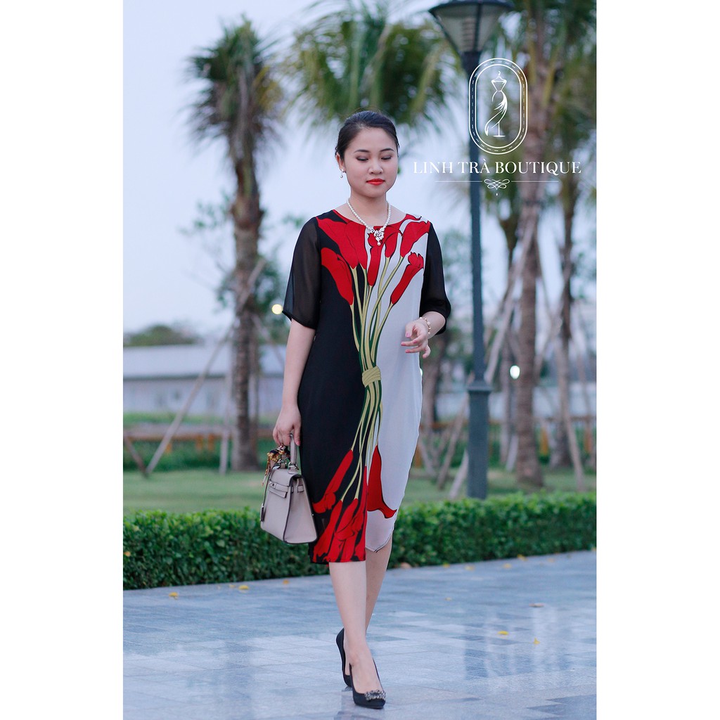 Đầm trung niên cao cấp Linh Trà Boutique dáng suông chất voan lụa HongKong - mã TM97