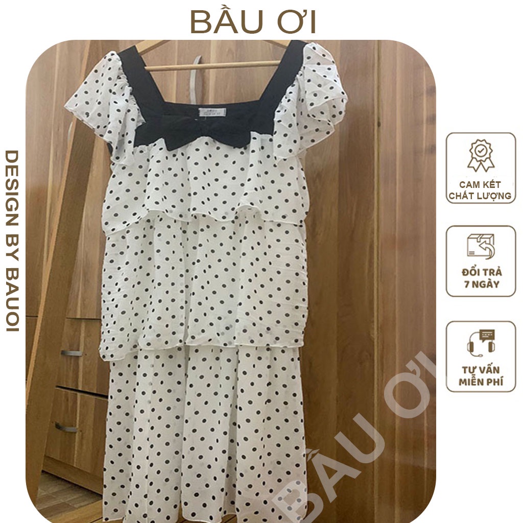 [BAUOIIV33] VÁY BẦU CHẤM BI - NƠ CỔ DÁNG SUÔNG BÈO 3 TẦNG SIÊU - ĐẦM BẦU THỜI TRANG HÀN QUỐC