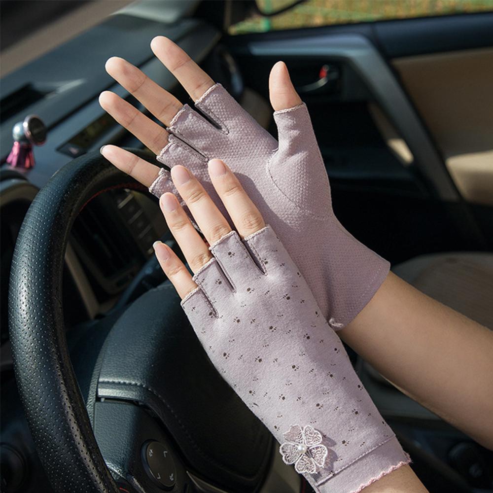 MXGOODS Găng Tay Hở Ngón Chống Tia Cực Tím Chống Trượt Họa Tiết Hoa Thời Trang Mùa Hè Cho Nữ