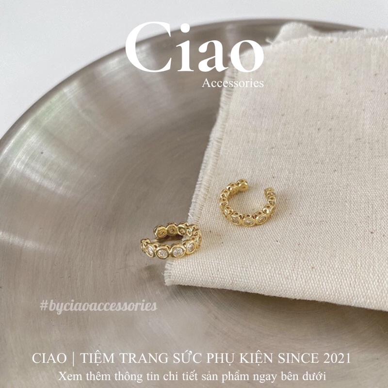 [HOẢ TỐC 1H] Khuyên vành tai/ Kẹp vành tai mạ bạc thiết kế đính đá mã 11 Ciao accessories