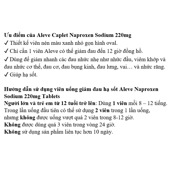 [DATE 11/2023] Aleve 220mg Caplets 320 VIÊN