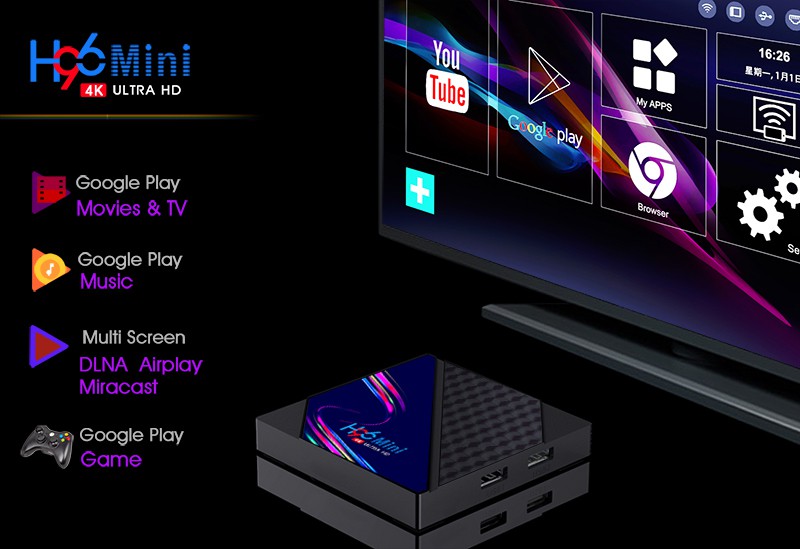 Đầu Thu Phát Wifi H96 Mini V8 Quad Core Rk3228A 4k Hd Smart Tv Box Android 10.0