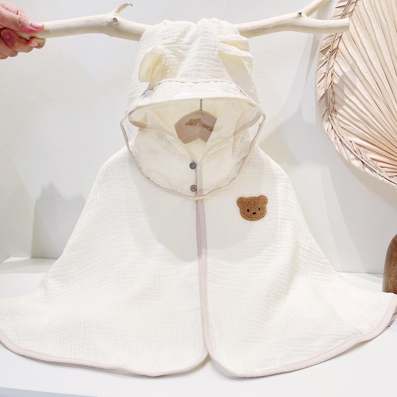 Áo choàng xô muslin tránh gió, tránh nắng kèm mũ chắn giọt bắn mềm mại cho bé Mimo Baby QA31