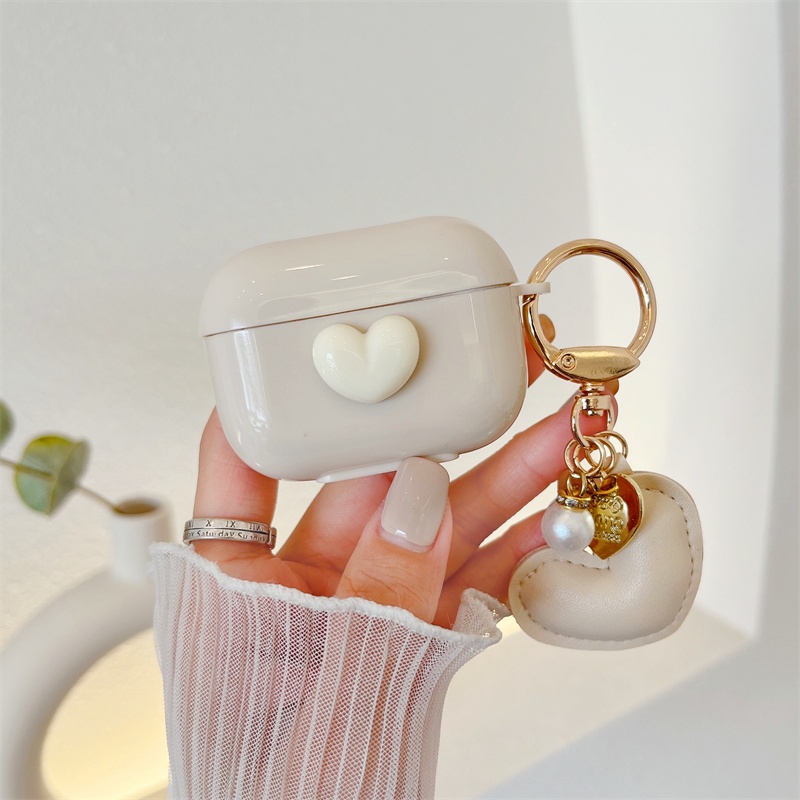 Vỏ Bảo Vệ Hộp Sạc Tai Nghe Airpods 1/2/3 Chất Liệu Da Gắn Trái Tim Dễ Thương