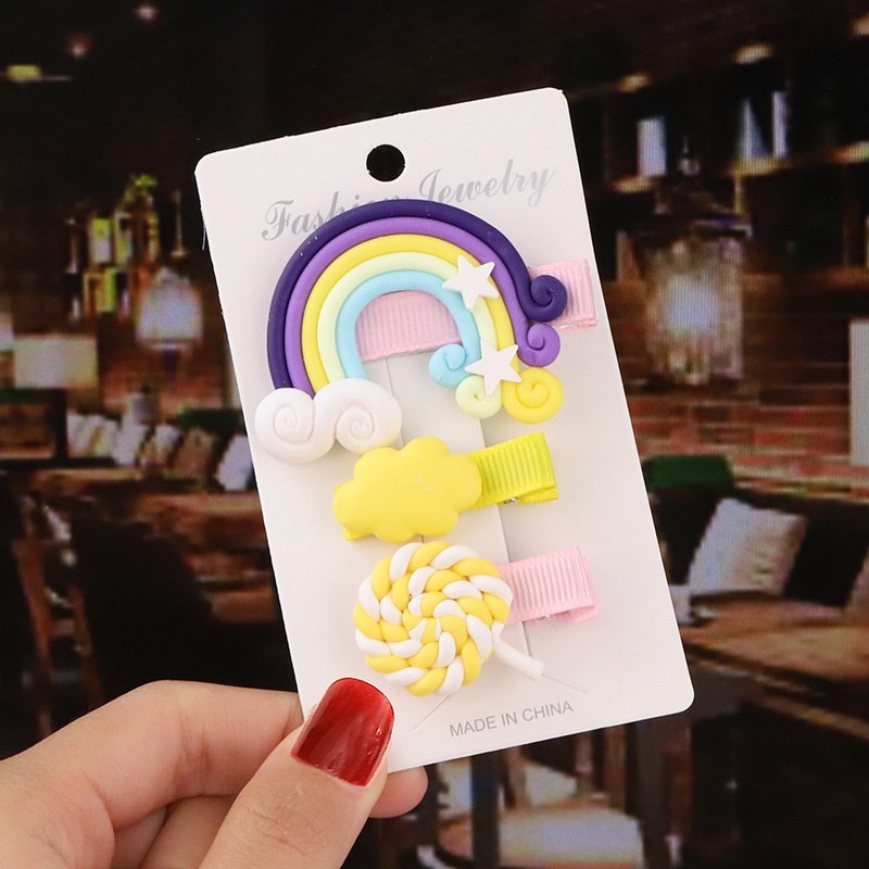 Set Kẹp Tóc Hình Kẹo Mút/Cầu Vồng/Nơ Dễ Thương Xinh Xắn Dành Cho Bé Gái
