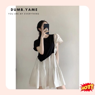 Váy babydoll phối bèo đen trắng