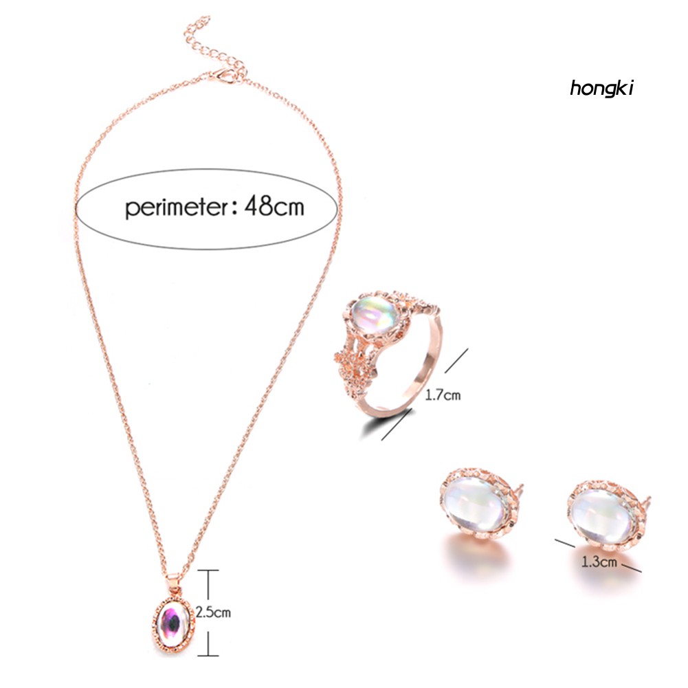 Bộ Trang Sức Nhẫn+Vòng Cổ+Bông Tai Hợp Kim Đính Đá Opal Nhân Tạo Hình Oval Sang Trọng