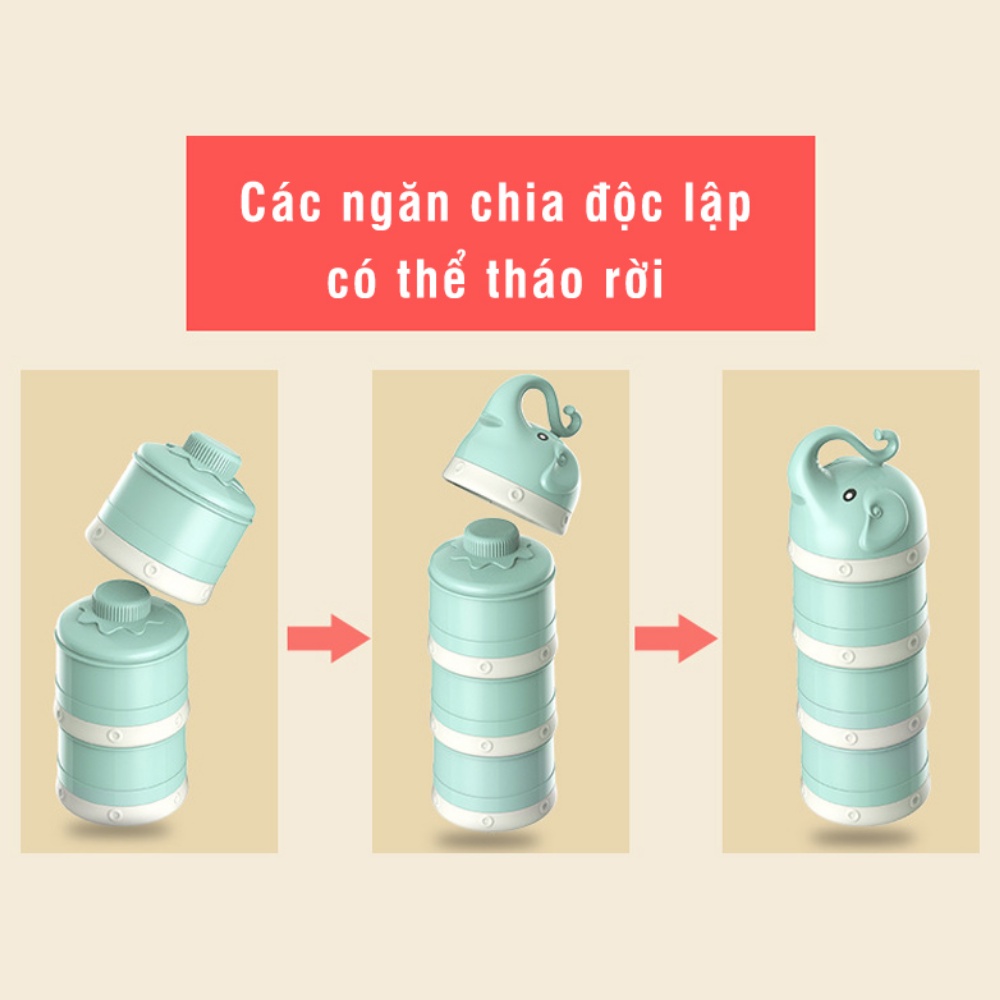 [cacon.vn] Hộp Chia Sữa 3 Ngăn Hình Voi MISUTA Dễ Dàng Tháo Lắp Và Vệ Sinh