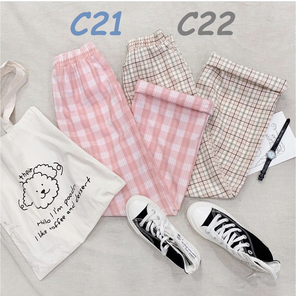 Quần caro ống rộng 12 Màu, Quần Caro Unisex Hàng Loại 1 Vải Chất Lượng