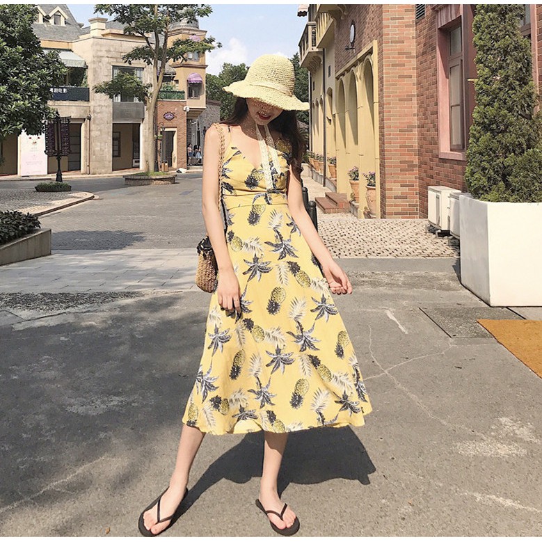 (Có sẵn) Váy maxi họa tiết dứa - A53 | BigBuy360 - bigbuy360.vn