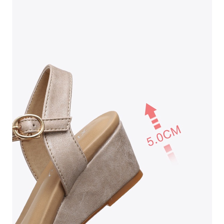 Giày sandal đế xuồng quai dây mảnh phong cách Hàn Quốc, gót 5cm