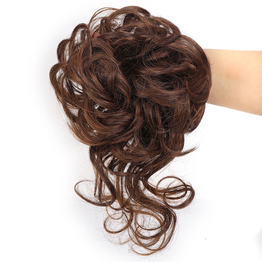 Búi tóc giả xoăn bằng sợi tổng hợp co giãn màu đen/nâu 2022 dành cho nữ