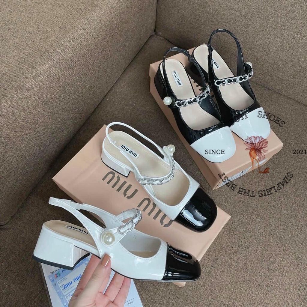 GIÀY CAO GÓT TOTIIE STORE - GIÀY NỮ PHỐI XÍCH HIỆN ĐẠI  - CAO GÓT HỞ HẬU ĐẾ VUÔNG 5 PHÂN  G2203160