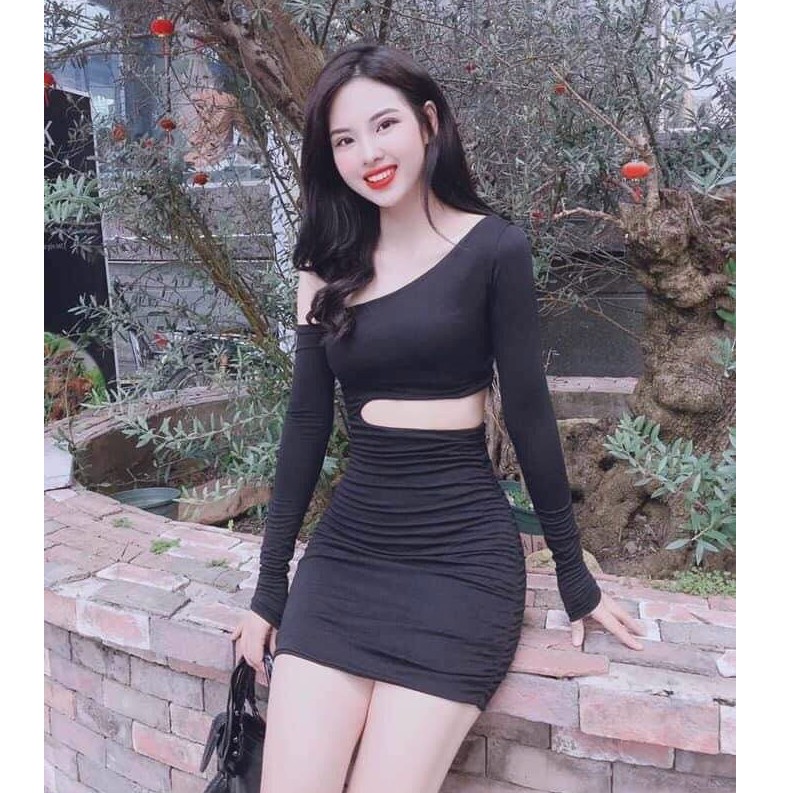 Đầm Nữ Trễ Vai Tay Dài ( Khoét Eo ) Ôm Body Tôn Vóc Dáng Siêu Xinh - Winchois