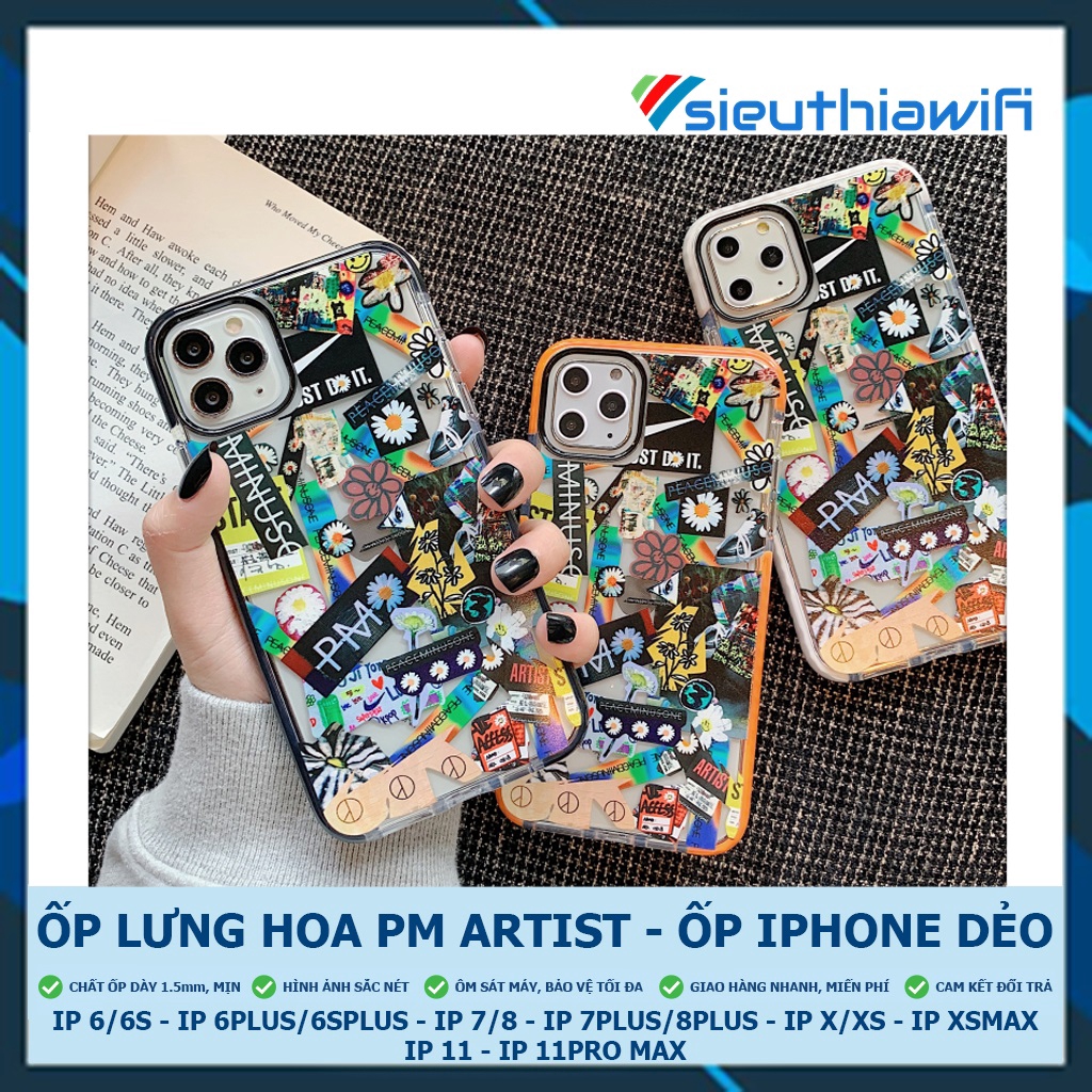 Ốp lưng iphone hoa pm artist cạnh 5/5s/6/6plus/6s/6splus/7/7plus/8/8plus/x/xr/xs/11/12/pro/max/plus/promax - Awifi E2-1