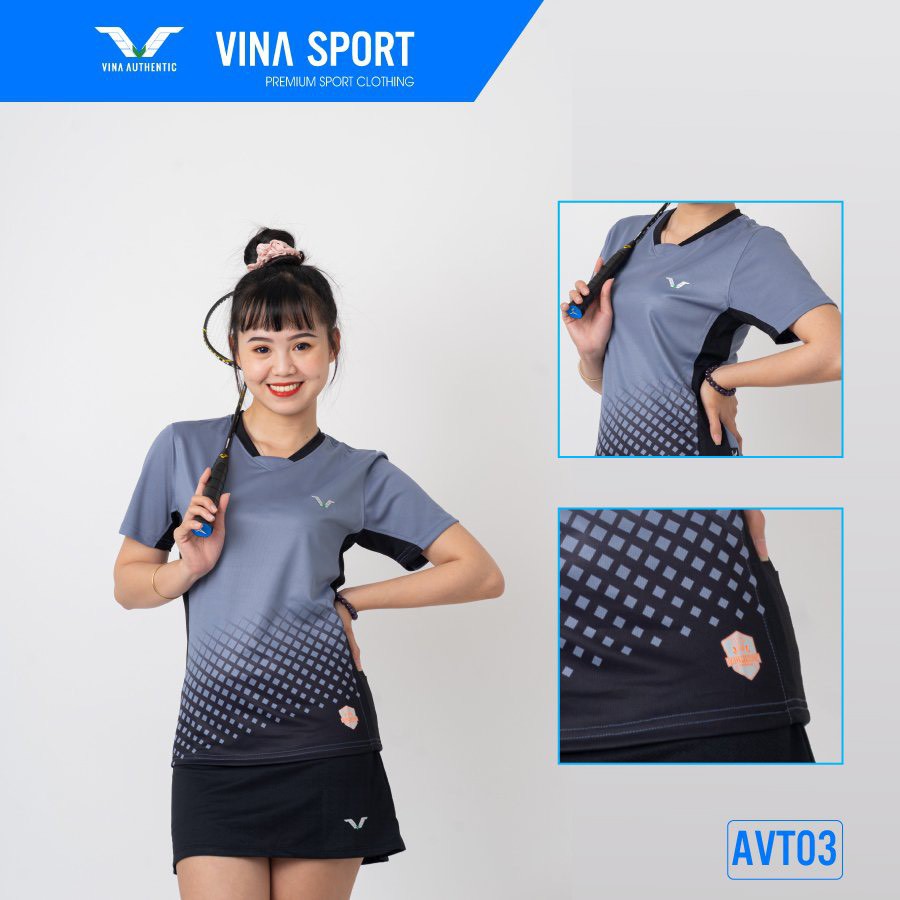 Áo Thể Thao Nữ AVT03 Vina Sport, Áo Tập Gym Yoga , Chất Thun Thấm Hút Mồ Hôi, Thoáng Mát, Full Size- Lapi VN