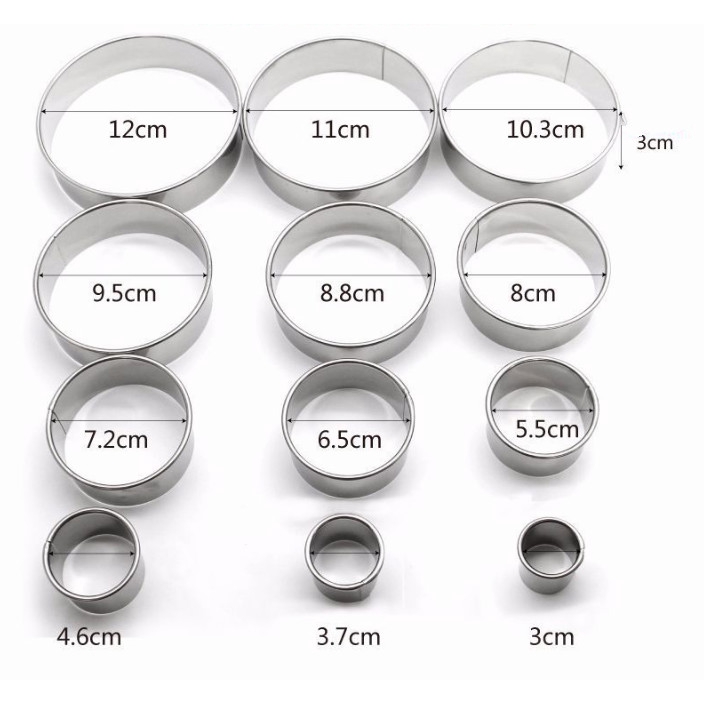 Set 12 khuôn cắt bánh hình tròn bằng thép không gỉ