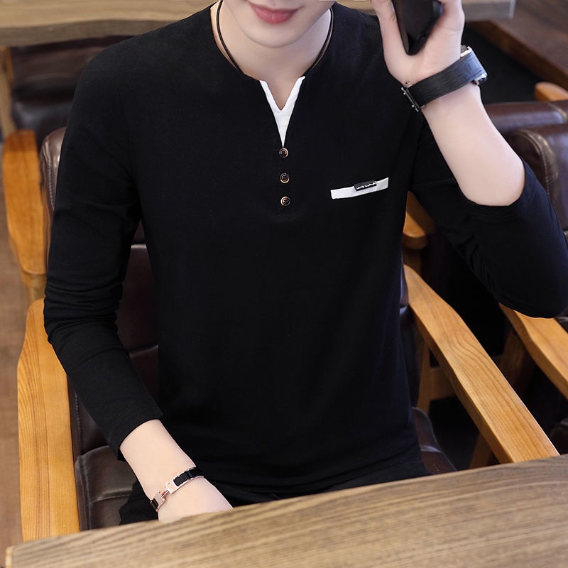 Áo Thun Mỏng Tay Dài Cổ Chữ v Thời Trang Mùa Thu Cho Nam M-3XL 2021