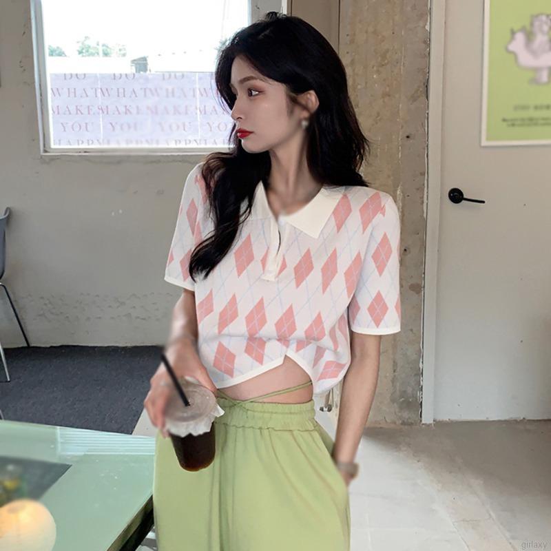 Áo Croptop Dệt Kim Tay Ngắn Kẻ Sọc Ca Rô Kiểu Hàn Quốc Dễ Thương Cho Nữ | BigBuy360 - bigbuy360.vn