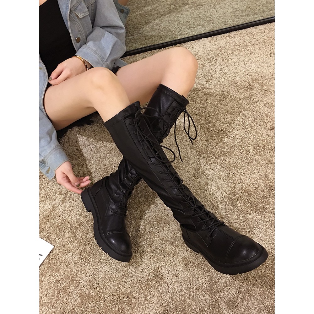 ORDER - Giày boot da trơn đan dây chiến binh Ulzzang ( Có ảnh thật )