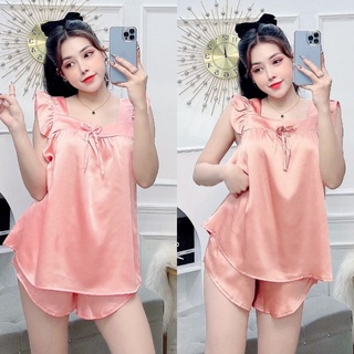 Set đồ ngủ đùi cánh tiên lụa satin mặc nhà siêu dễ thương,bộ ngủ đùi cánh tiên lụa satin loại 1 quần có túi