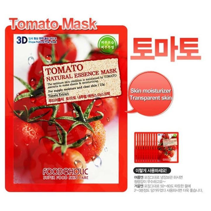 Combo 10 Mặt Nạ Cung Cấp Độ Ẩm, Ngăn Lão Hóa Da Chiết Xuất Cà Chua 3D Foodaholic Tomato Natural Essence Mask 23ml x 10