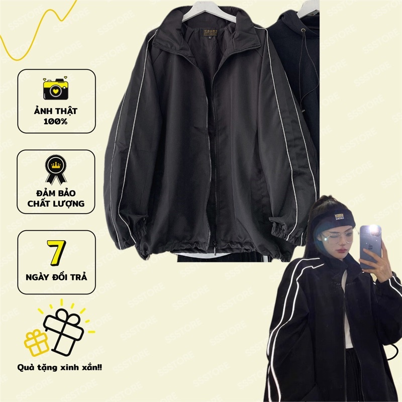 áo dù 2 viền trắng phản quang ảnh thật unisex ( nam nữ mặc đều được)