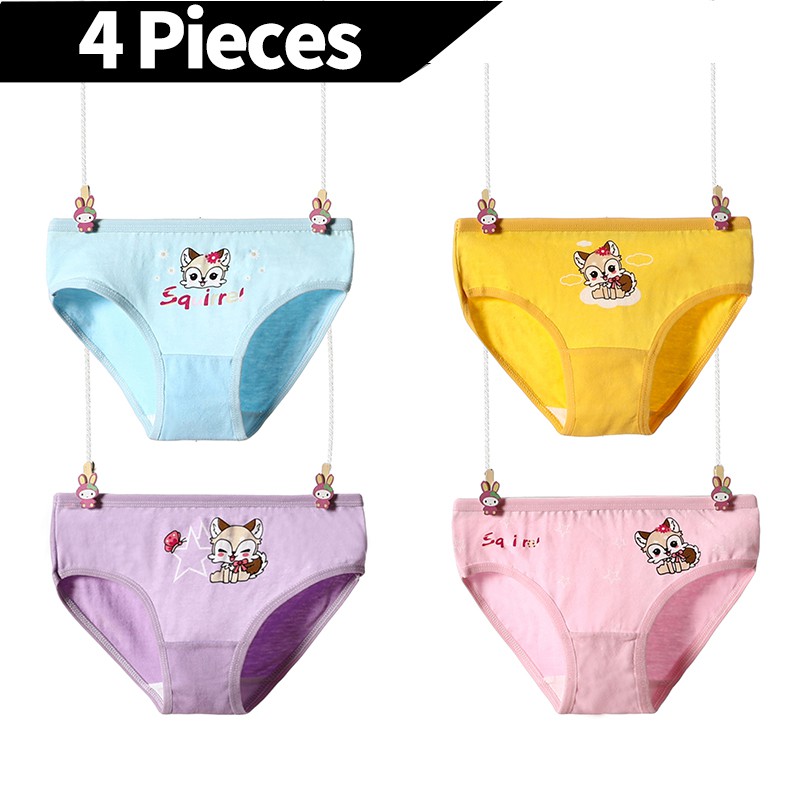 SMY Set 4 Quần Lót Cotton Mềm Mại Thoáng Khí 4 Màu Cho Bé Gái