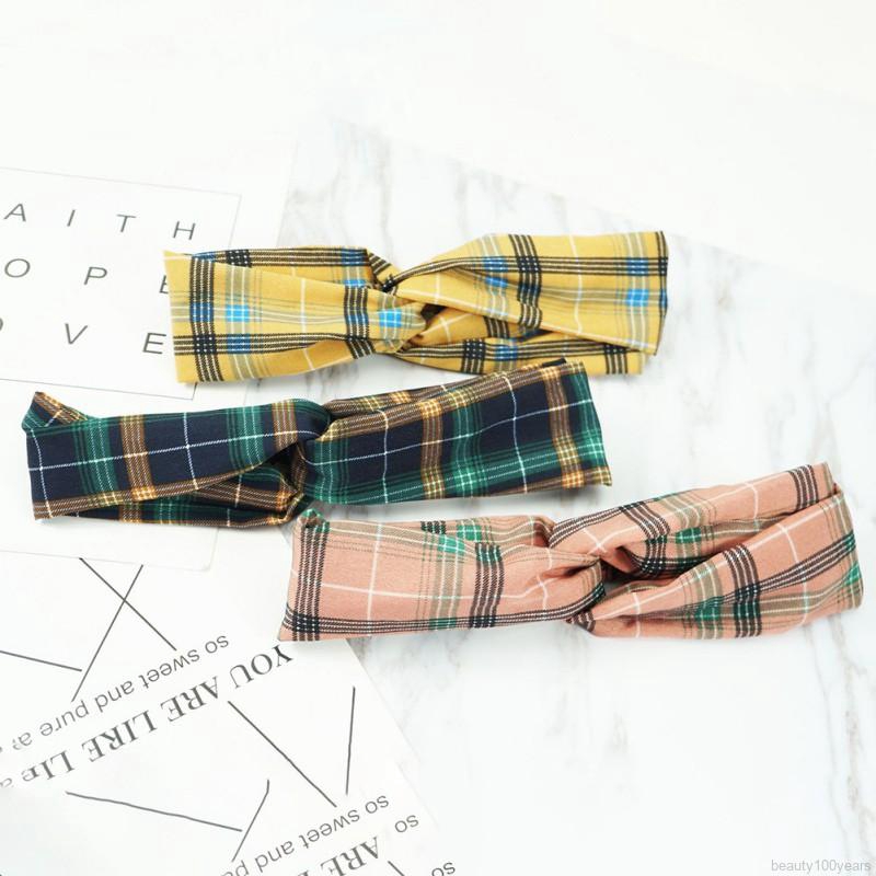 ✿beauty✿ Simple Beautiful Plaid Print Headband Korean Style Fashion New Women's Cross Hair Band