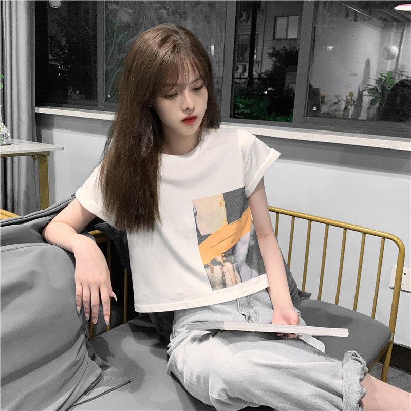 Áo Thun Croptop Tay Ngắn Cổ Tròn, Thời Trang Hàn Quốc, Basic Năng Động