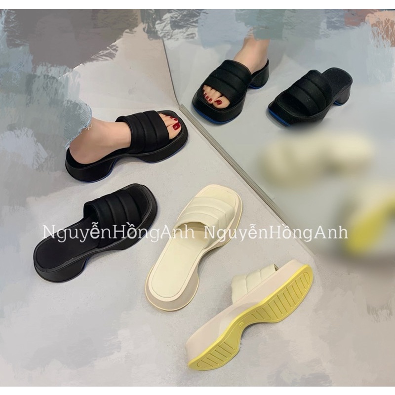 Dép guốc 1 bản quai phồng đế xuồng vát cao 5p  d189