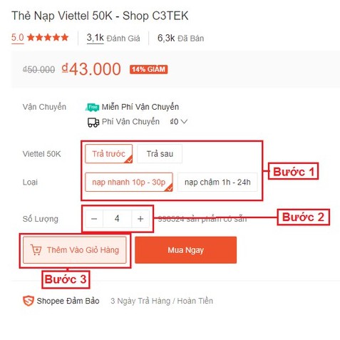 Thẻ Nạp Viettel 10K - Shop C3TEK