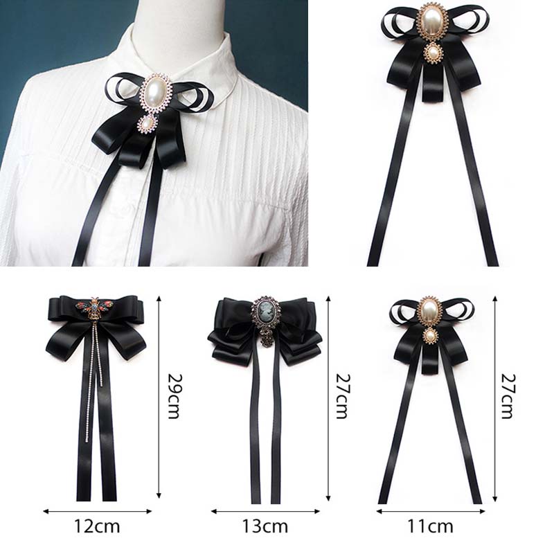 Cà Vạt Nơ Đen Đính Đá Và Ngọc Trai Thời Trang Mùa Hè 2023 Cho Nữ
